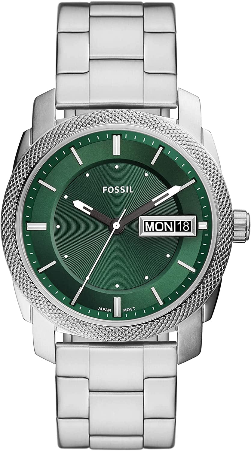 Men'S Machine Stainless Steel Quartz Watch Silver/Green