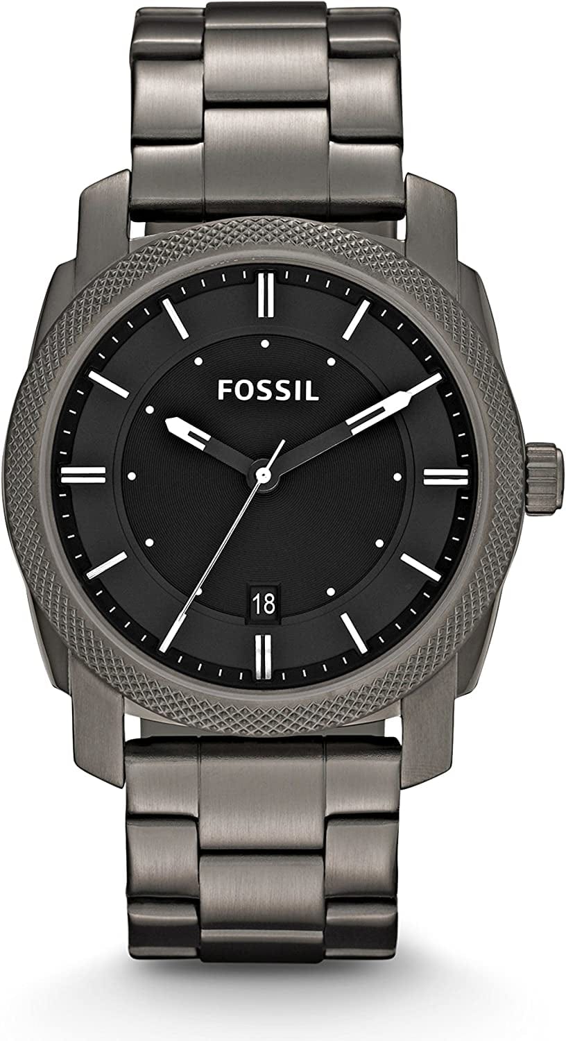 Men'S Machine Stainless Steel Quartz Watch Smoke, Black Dial