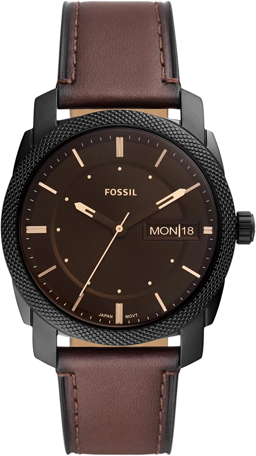 Men'S Machine Stainless Steel Quartz Watch Black, Dark Brown