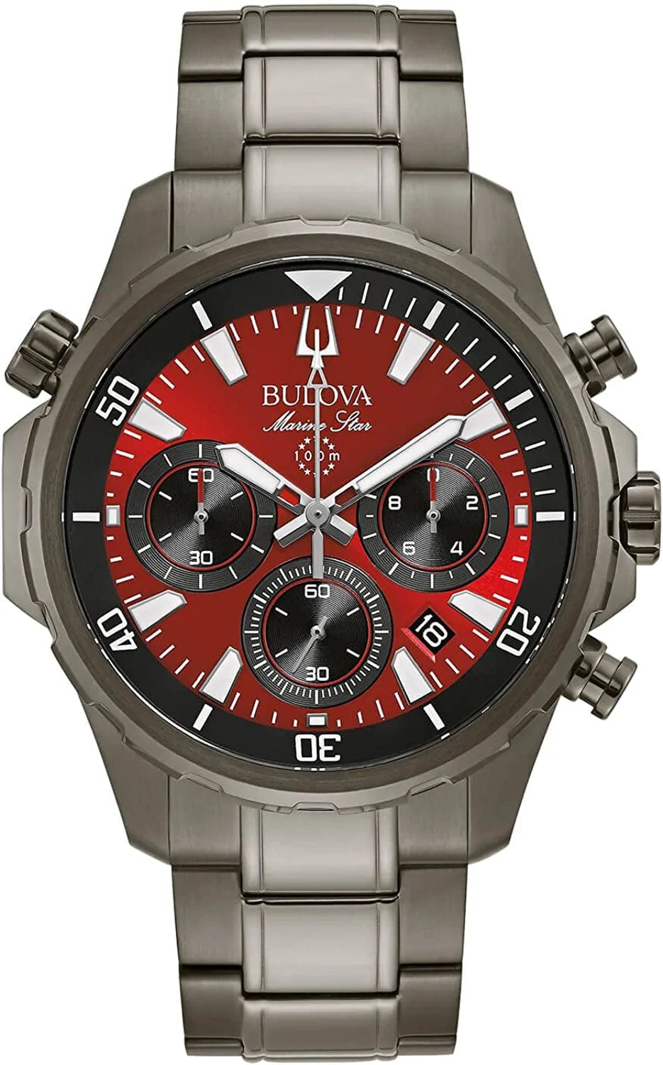 Men'S Marine Star Chronograph Watch, 43Mm Grey IP/ Red Dial