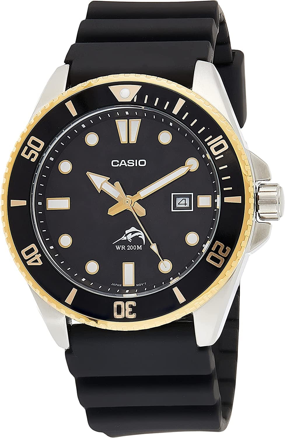 Men'S MDV106-1AV 200 M WR Black Dive Watch (MDV106-1A) Gold