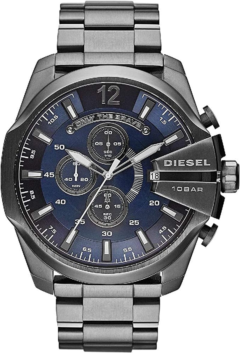 Men'S Mega Chief Stainless Steel Chronograph Quartz Watch Gunmetal/Blue Dial
