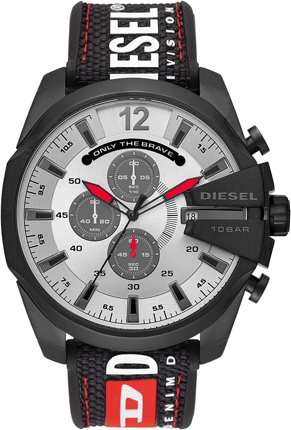 Men'S Mega Chief Stainless Steel Chronograph Quartz Watch Black/White Logo