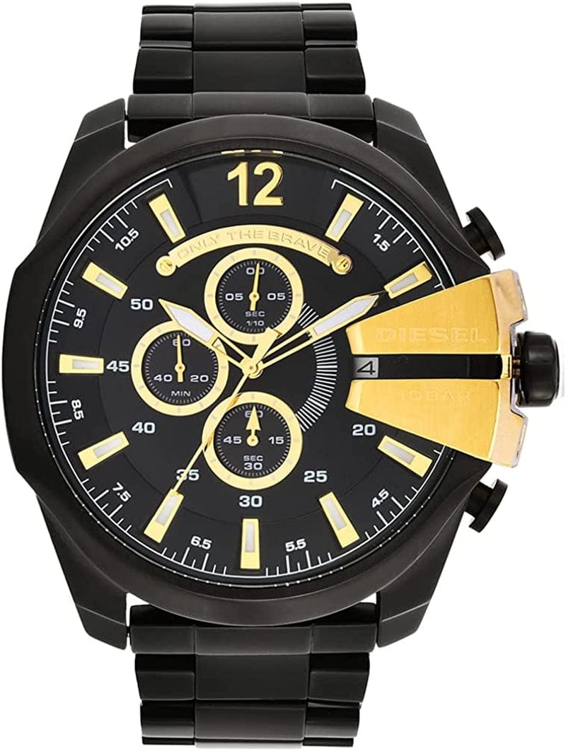 Men'S Mega Chief Stainless Steel Chronograph Quartz Watch Black/Gold Accent