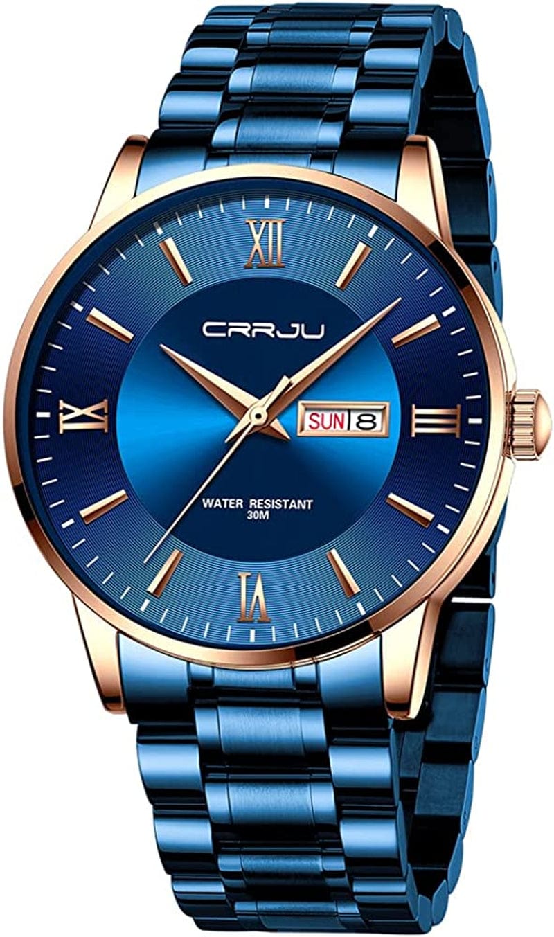 Men'S Minimalist Casual Luxury Auto Date Watches Fashion Business Japan Movement Quartz Waterproof Wristwatches for Men,Silver Stainsteel Steel Band Watch blue blue