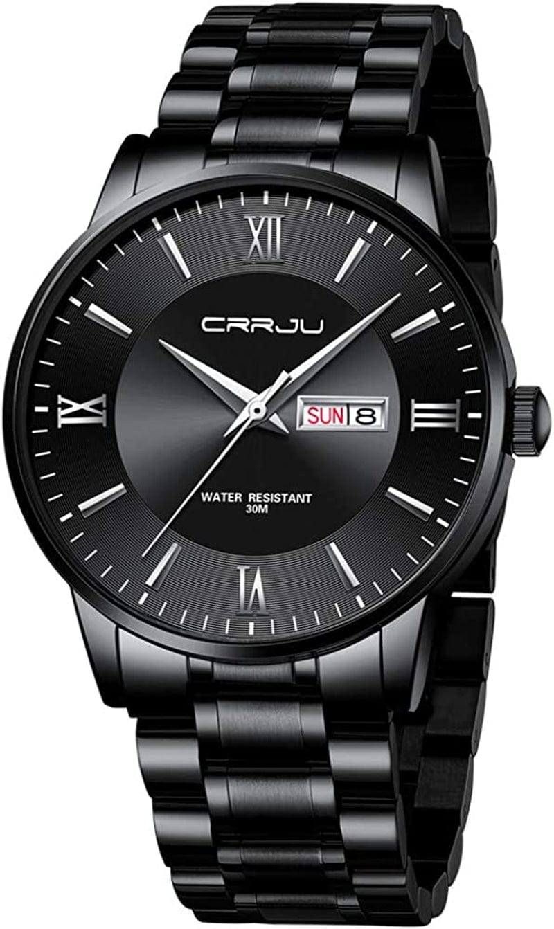 Men'S Minimalist Casual Luxury Auto Date Watches Fashion Business Japan Movement Quartz Waterproof Wristwatches for Men,Silver Stainsteel Steel Band Watch black black