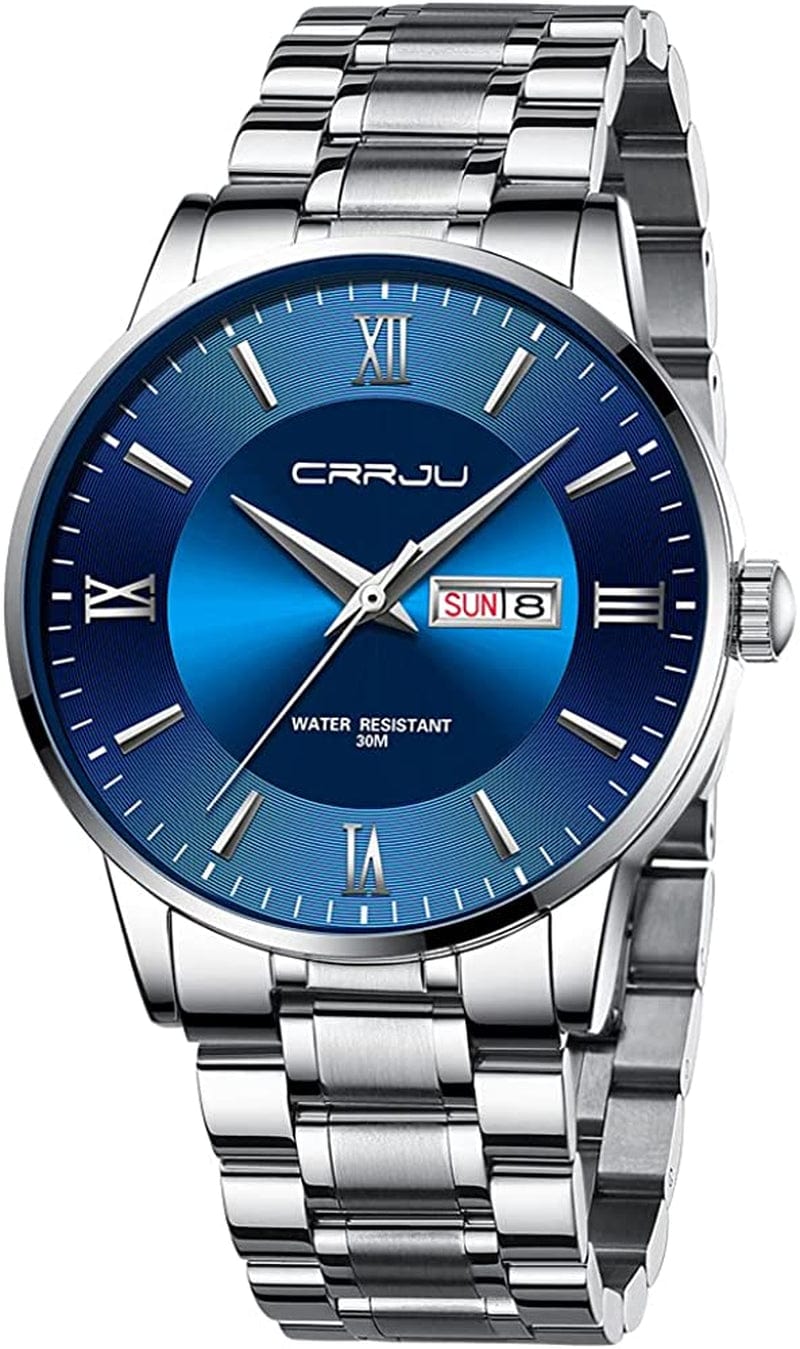 Men'S Minimalist Casual Luxury Auto Date Watches Fashion Business Japan Movement Quartz Waterproof Wristwatches for Men,Silver Stainsteel Steel Band Watch silver blue