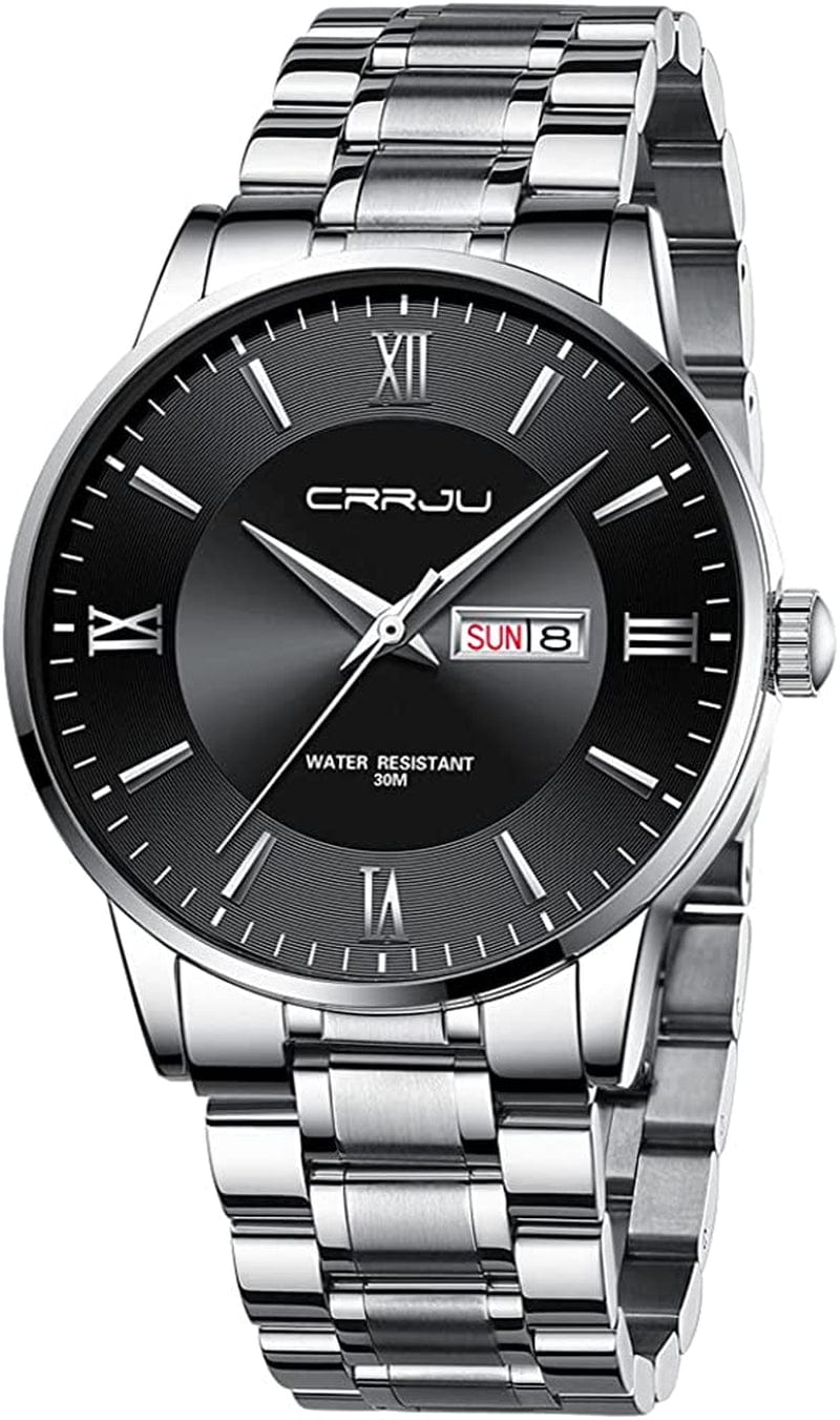 Men'S Minimalist Casual Luxury Auto Date Watches Fashion Business Japan Movement Quartz Waterproof Wristwatches for Men,Silver Stainsteel Steel Band Watch silver black