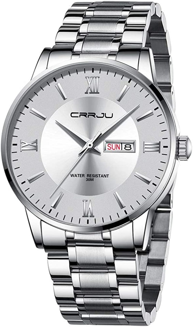 Men'S Minimalist Casual Luxury Auto Date Watches Fashion Business Japan Movement Quartz Waterproof Wristwatches for Men,Silver Stainsteel Steel Band Watch silver white
