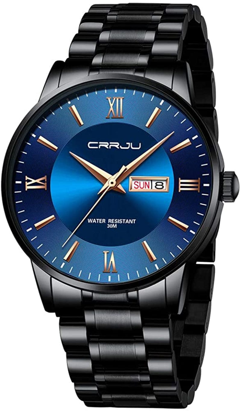 Men'S Minimalist Casual Luxury Auto Date Watches Fashion Business Japan Movement Quartz Waterproof Wristwatches for Men,Silver Stainsteel Steel Band Watch A-black blue