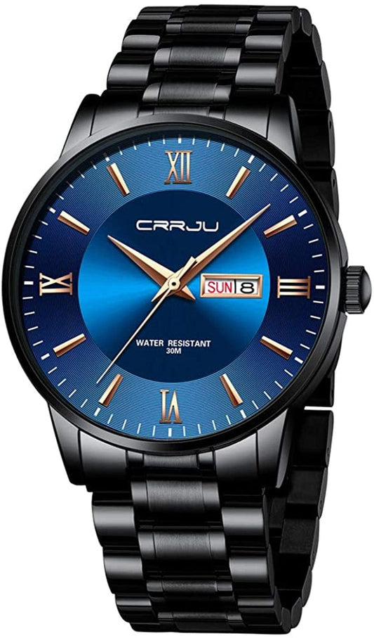 Men'S Minimalist Casual Luxury Auto Date Watches Fashion Business Japan Movement Quartz Waterproof Wristwatches for Men,Silver Stainsteel Steel Band Watch A-black blue