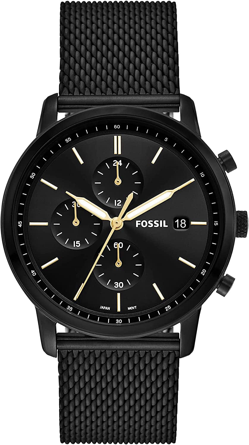 Men'S Minimalist Stainless Steel Slim Casual Quartz Chronograph Watch Black Mesh