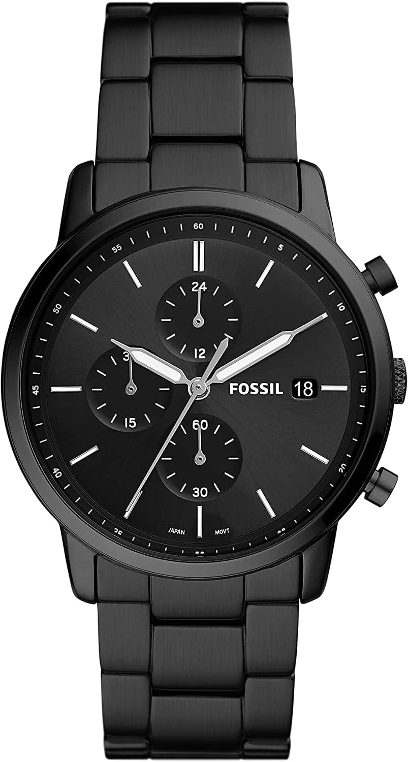 Men'S Minimalist Stainless Steel Slim Casual Quartz Chronograph Watch Black