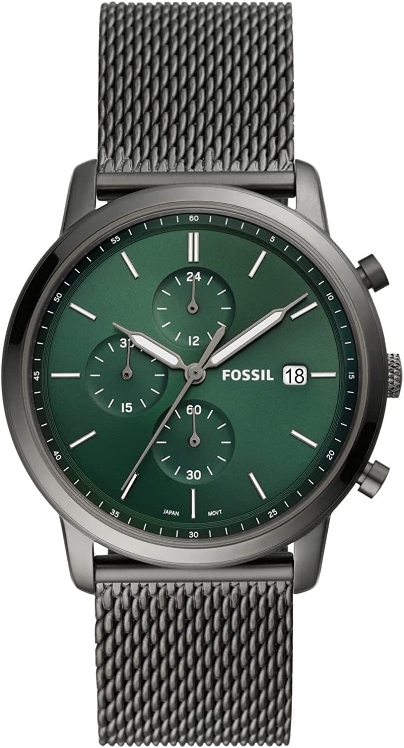 Men'S Minimalist Stainless Steel Slim Casual Quartz Chronograph Watch Smoke/Green