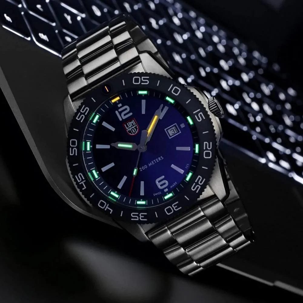 Men'S Navy Seal Pacific Diver 3120 Series Silver Stainless Steel Oyster Band Blue Dial Quartz Analog Watch