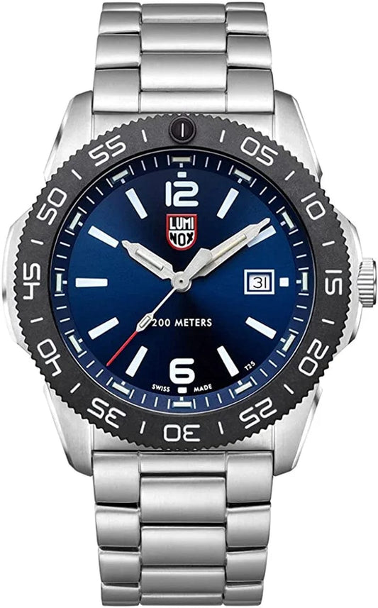 Men'S Navy Seal Pacific Diver 3120 Series Silver Stainless Steel Oyster Band Blue Dial Quartz Analog Watch