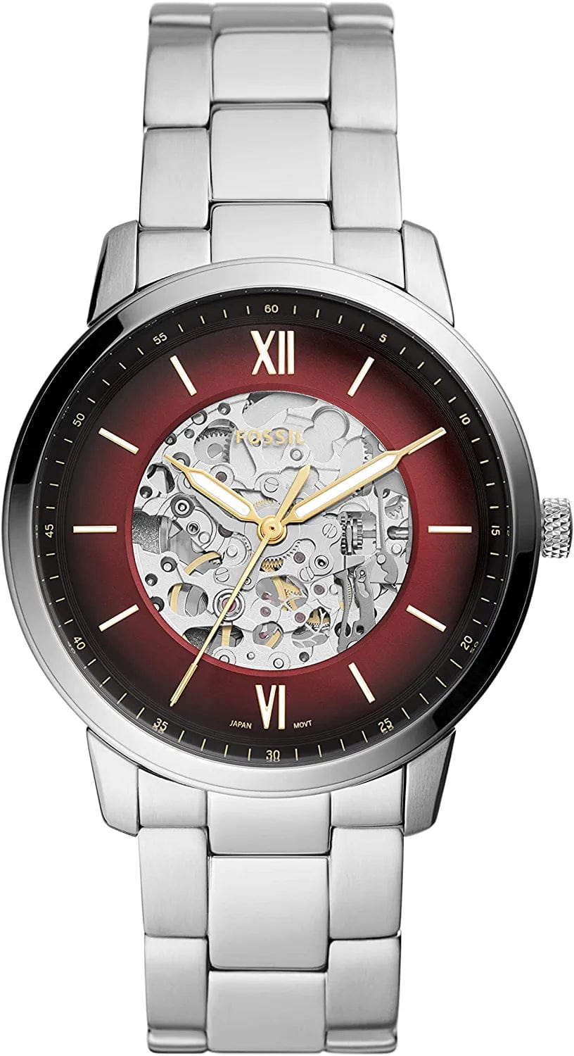 Men'S Neutra Stainless Steel Mechanical Automatic Watch Silver/Burgundy