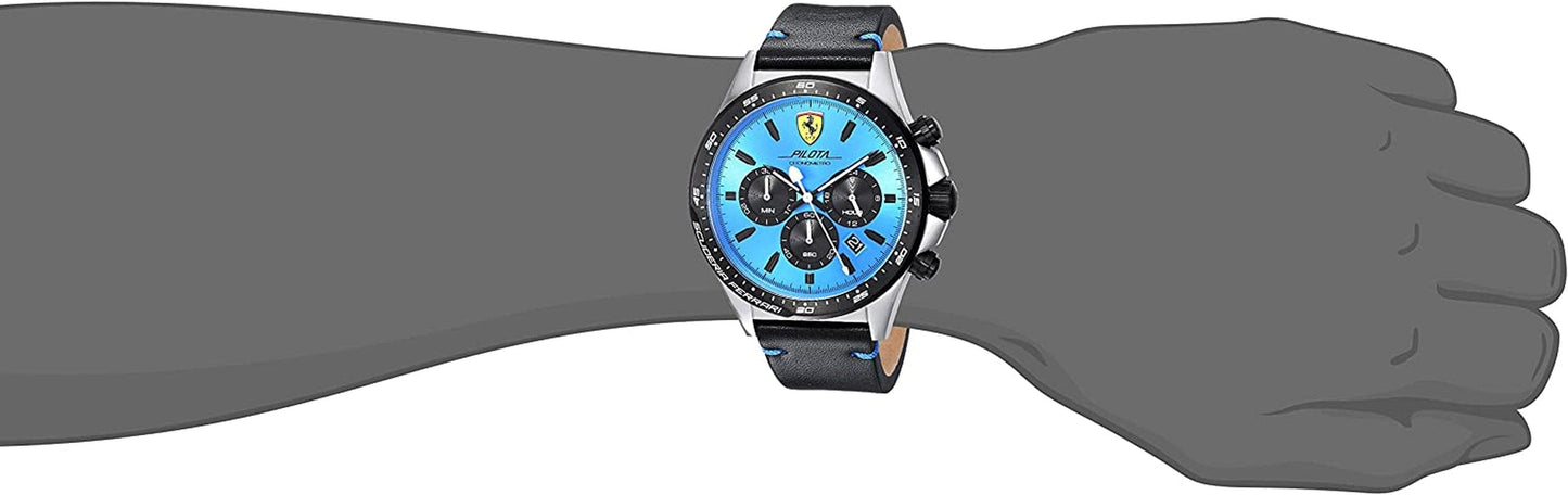 Men'S Pilota Stainless Steel Quartz Watch with Leather Calfskin Strap, Black, 22Mm Strap (Model: 0830388)