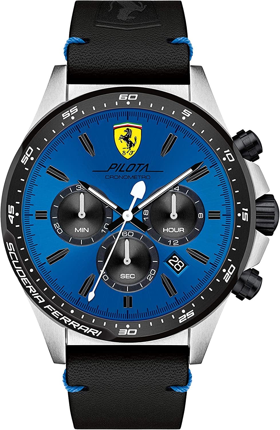 Men'S Pilota Stainless Steel Quartz Watch with Leather Calfskin Strap, Black, 22Mm Strap (Model: 0830388)