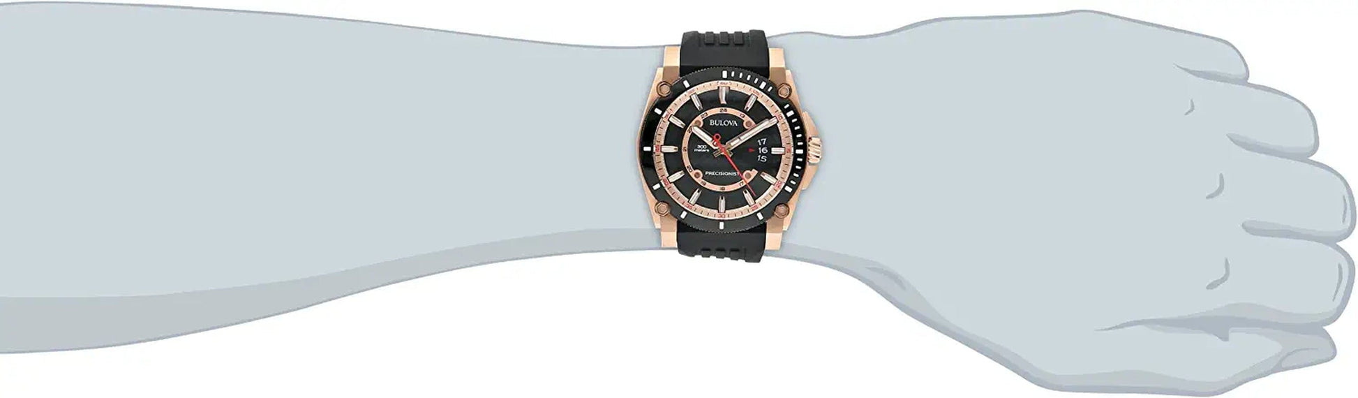 Men'S Precisionist 3-Hand Calendar Rose Gold Stainless Steel Watch with Black Polyurethane Strap Style: 98B152