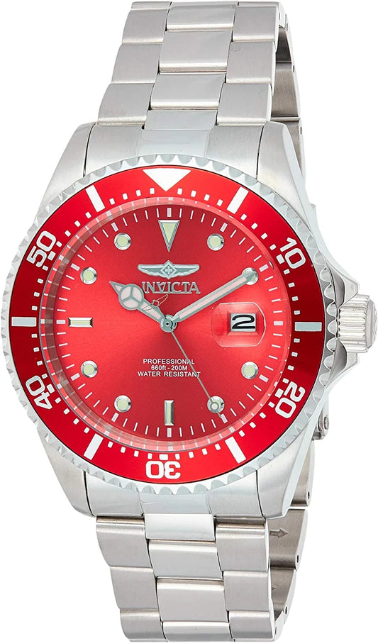 Men'S Pro Diver 43Mm Stainless Steel Quartz Watch, Silver/Red, Silver/Blue (Model: 22048, 25716) red