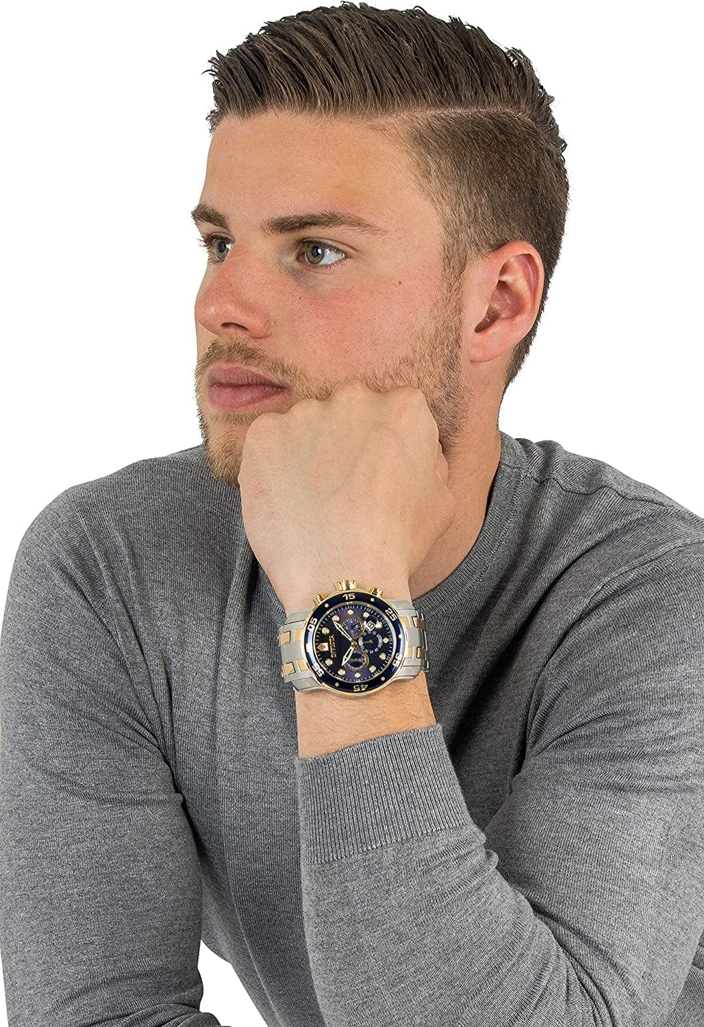 Men'S Pro Diver Scuba 48Mm Two Tone Stainless Steel Chronograph Quartz Watch, Tt/Blue (Model: 0077)