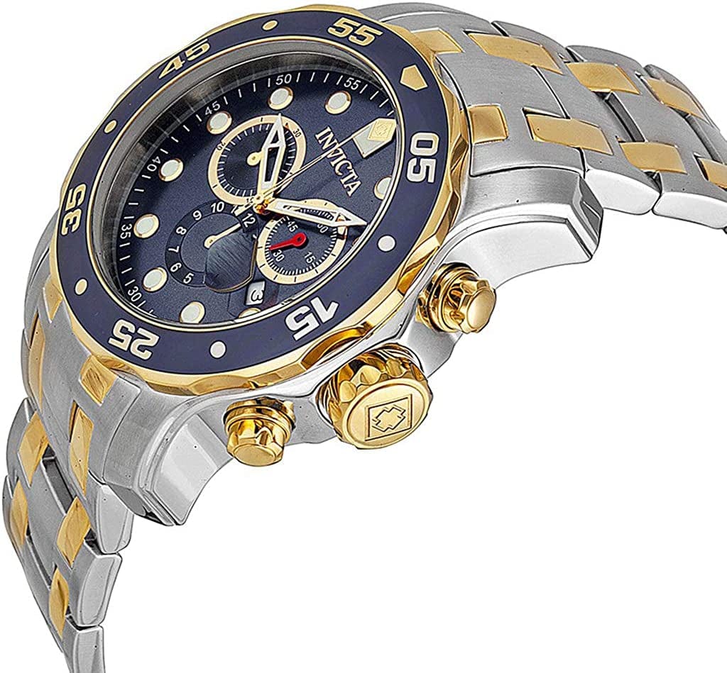 Men'S Pro Diver Scuba 48Mm Two Tone Stainless Steel Chronograph Quartz Watch, Tt/Blue (Model: 0077)