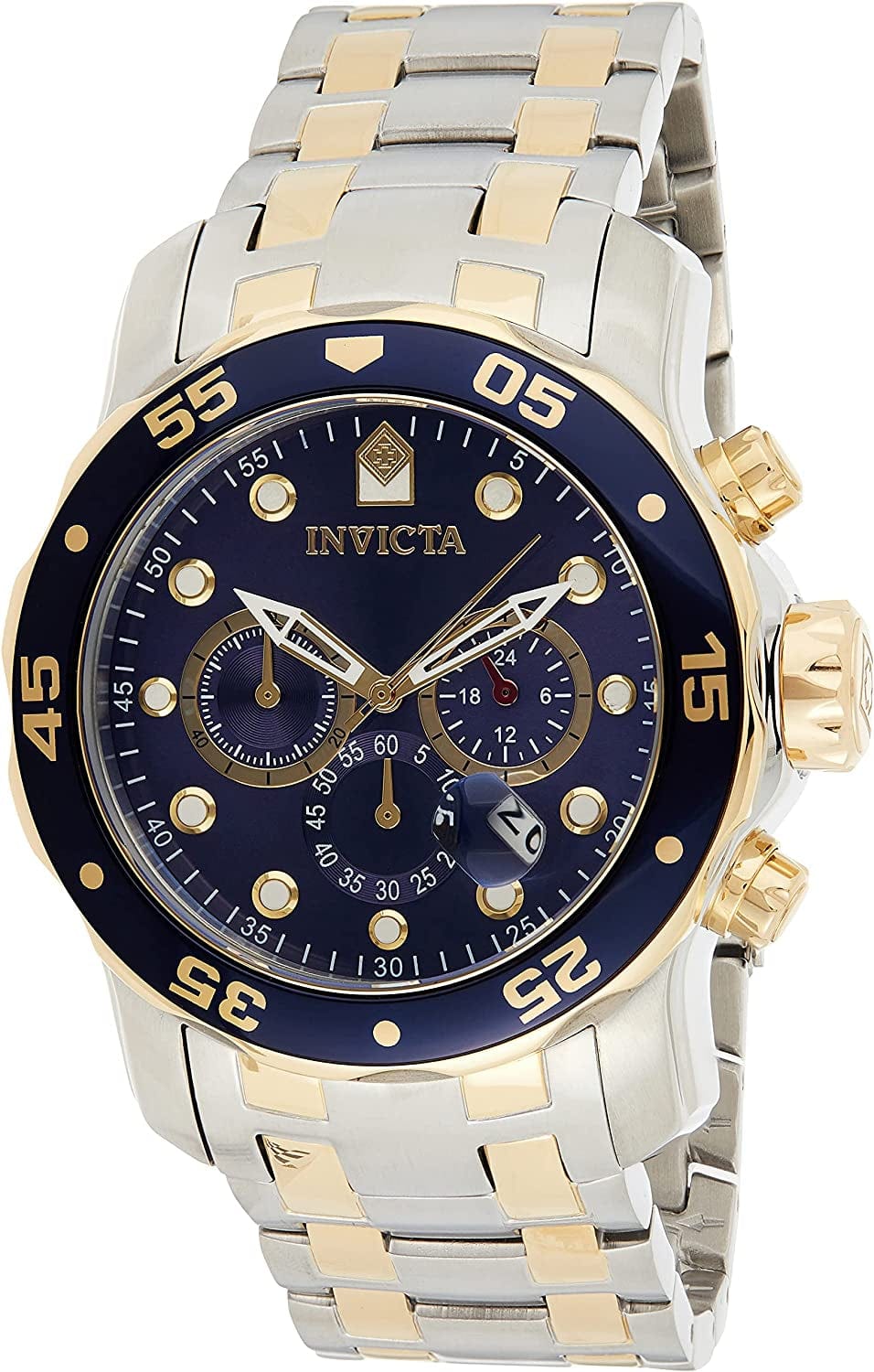 Men'S Pro Diver Scuba 48Mm Two Tone Stainless Steel Chronograph Quartz Watch, Tt/Blue (Model: 0077)