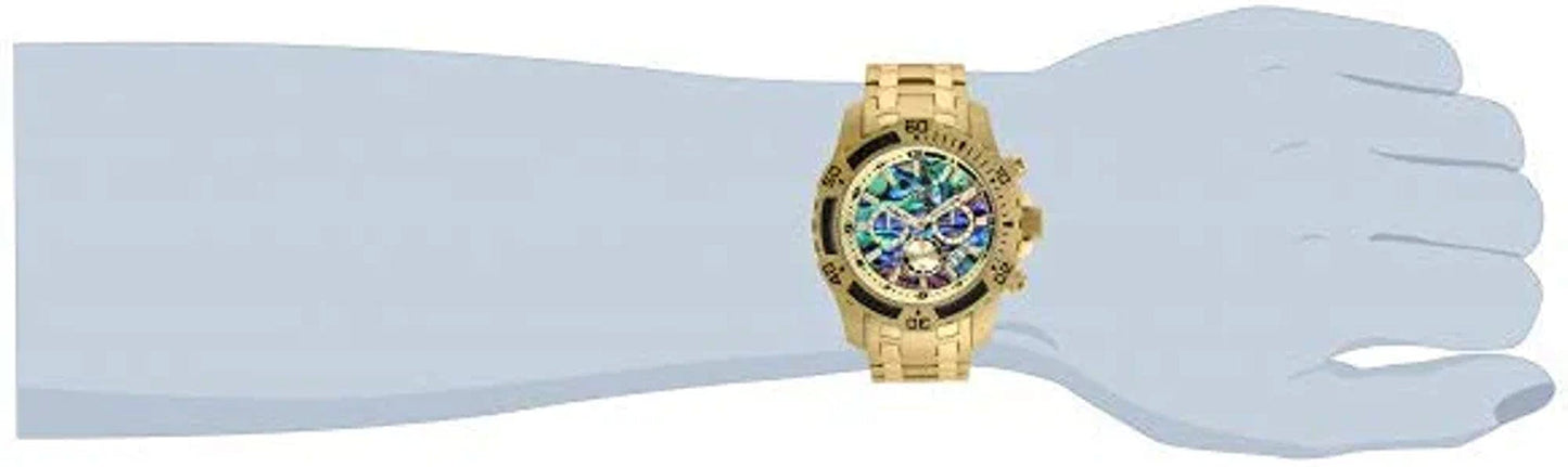 Men'S Pro Diver Scuba Quartz Chronograph Carbon Fiber Bezel Abalone Dial Bracelet Watch, 50Mm