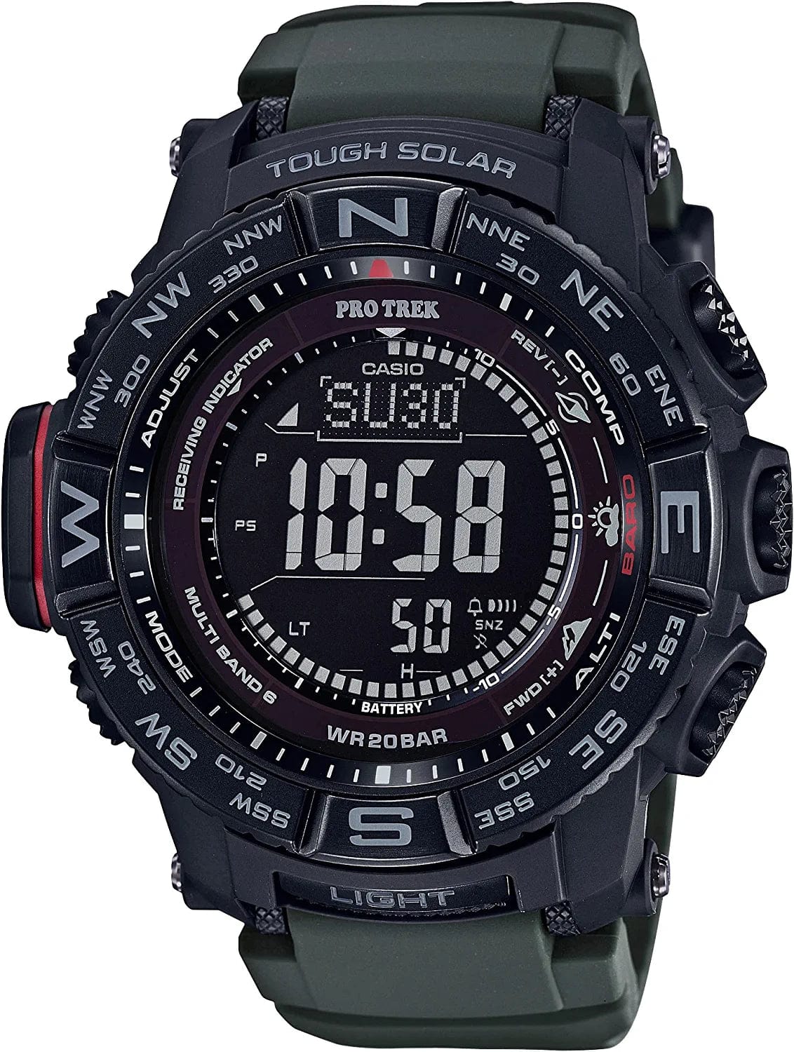 Men'S 'PRO TREK' Tough Solar Powered and Stainless Steel Watch, Color:Green (Model: PRW-3510Y-8CR)
