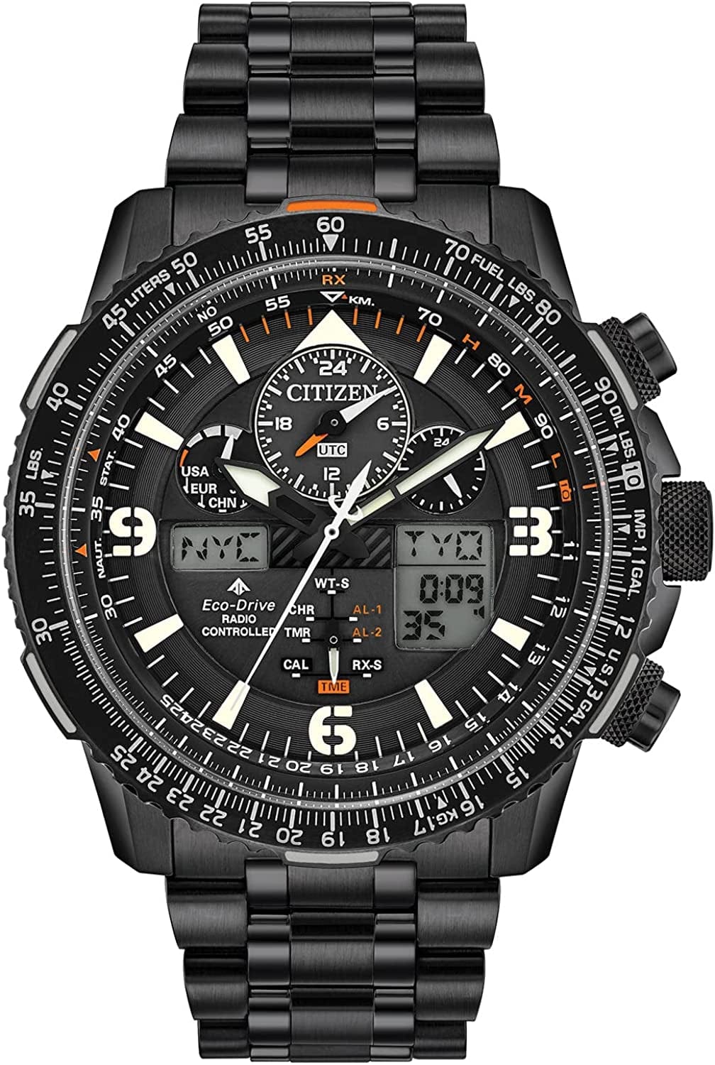 Men'S Promaster Skyhawk A-T Eco-Drive Aviator Watch Black Bracelet, Black Dial