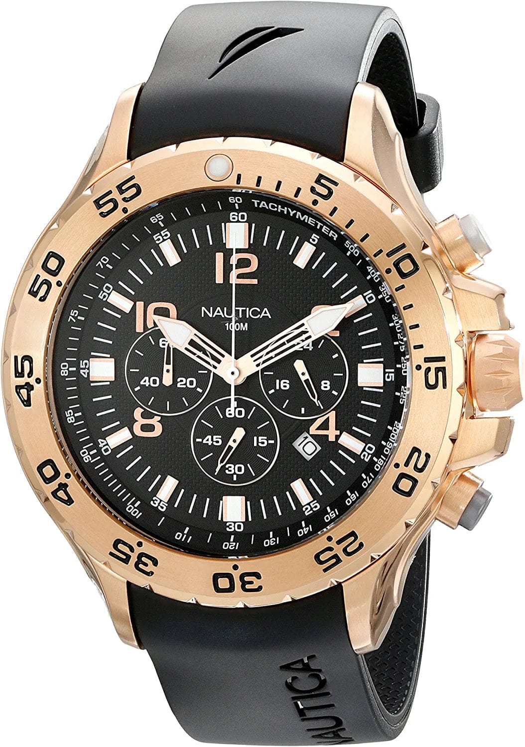 Men'S Quartz Resin Silicone Watch Black/Rose Gold
