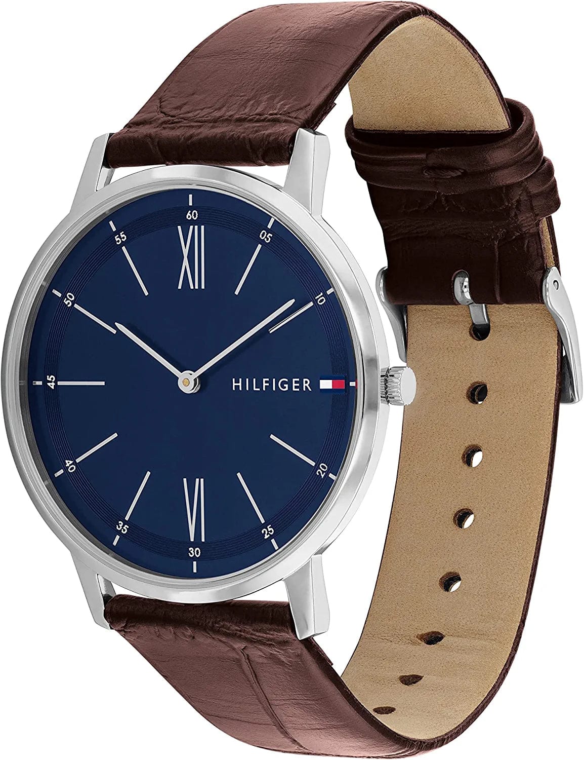 Men'S Quartz Stainless Steel and Leather Strap Dressy Watch, Color: Brown (Model: 1791514)