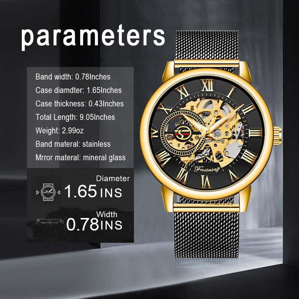 Men'S Skeleton Watch Classic Roman Numeral Steampunk Mechanical Watch Hand-Wind Mens Watches (Blue)