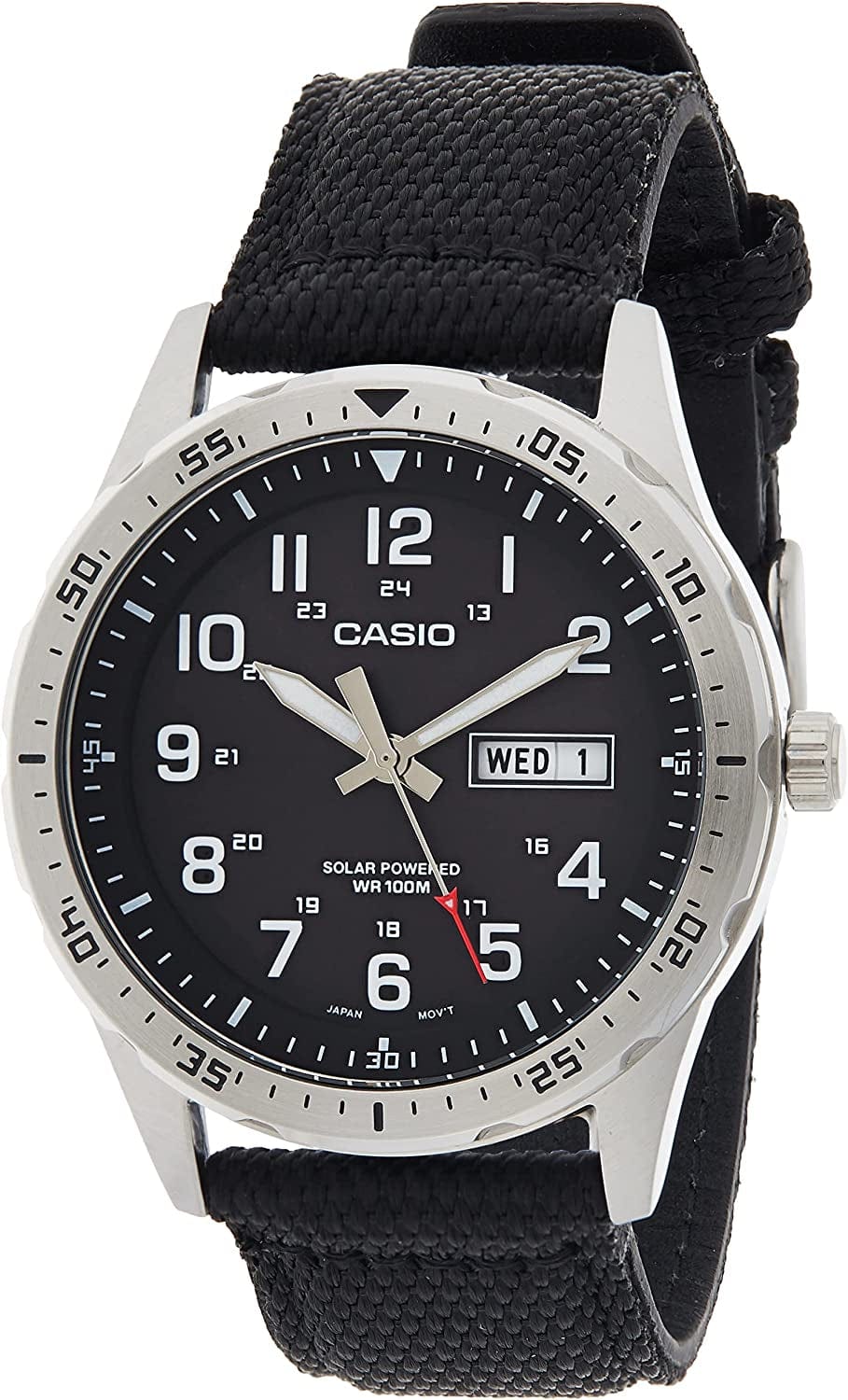 Men'S Solar Powered Stainless Steel Quartz Cloth Strap Black