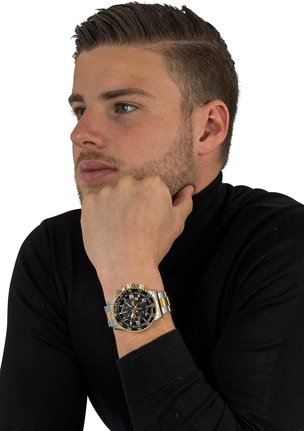 Men'S Specialty Chronograph Textured Dial Stainless Steel Watch