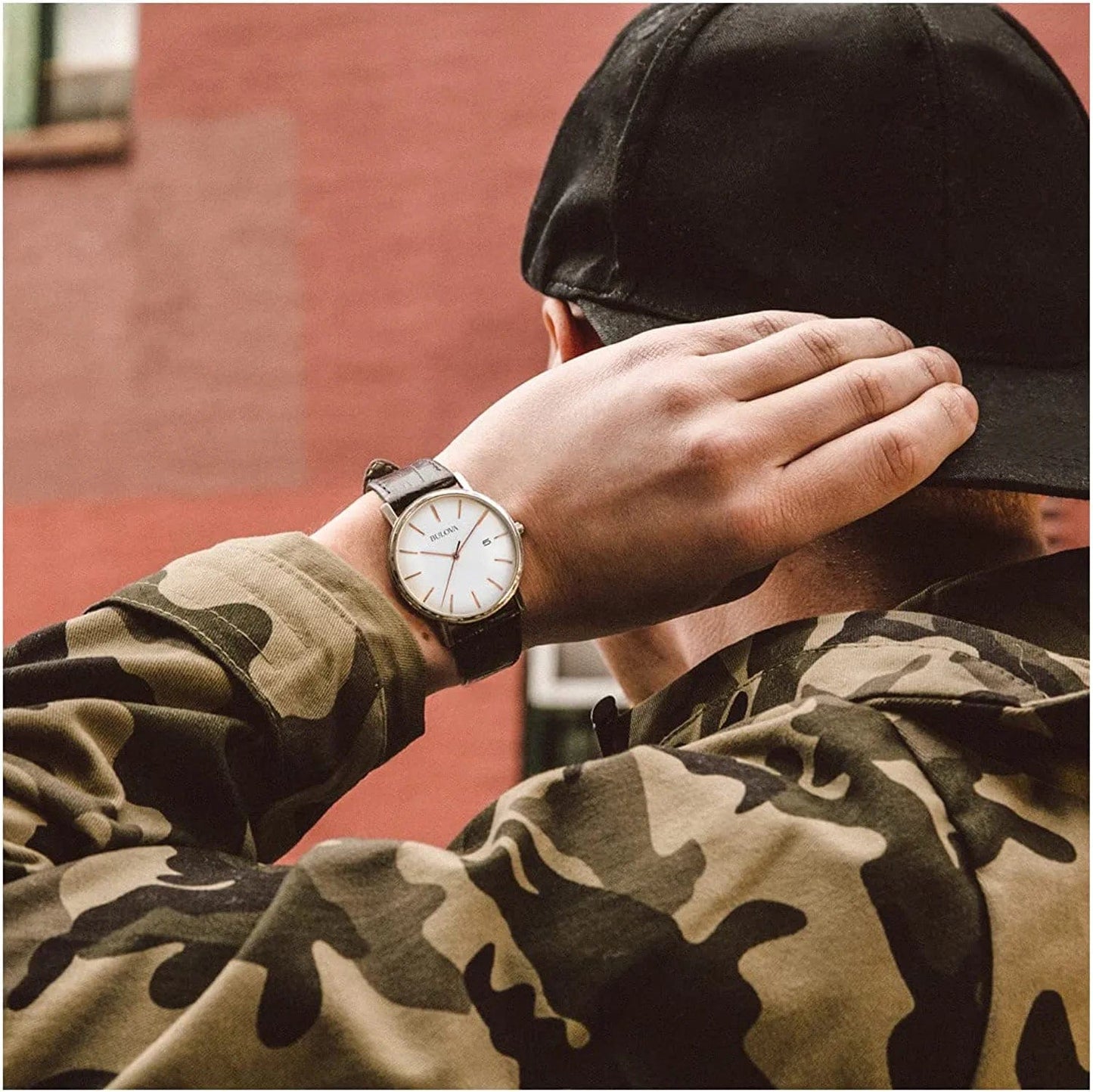 Men'S Stainless Steel 3-Hand Calendar Date Quartz Watch with Black Leather Strap Style: 96B104