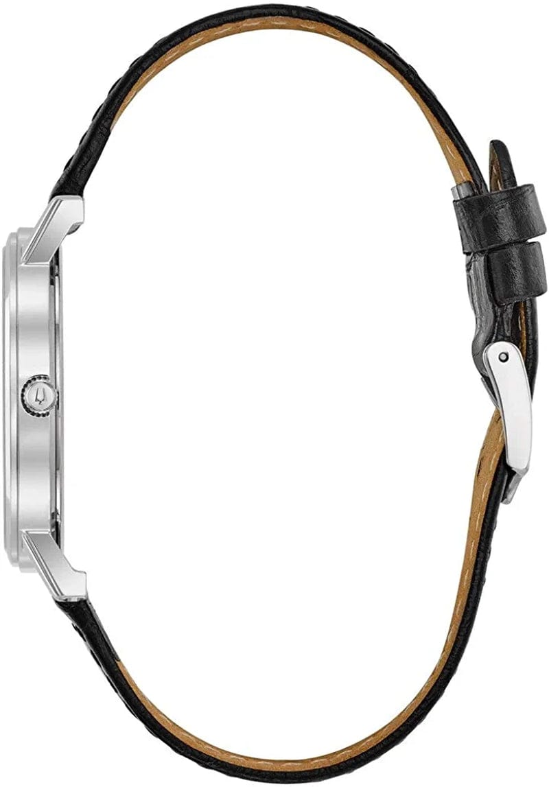 Men'S Stainless Steel 3-Hand Calendar Date Quartz Watch with Black Leather Strap Style: 96B104