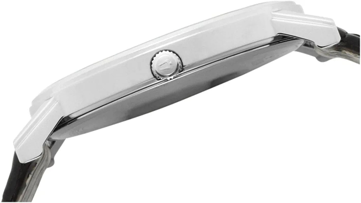 Men'S Stainless Steel 3-Hand Calendar Date Quartz Watch with Black Leather Strap Style: 96B104