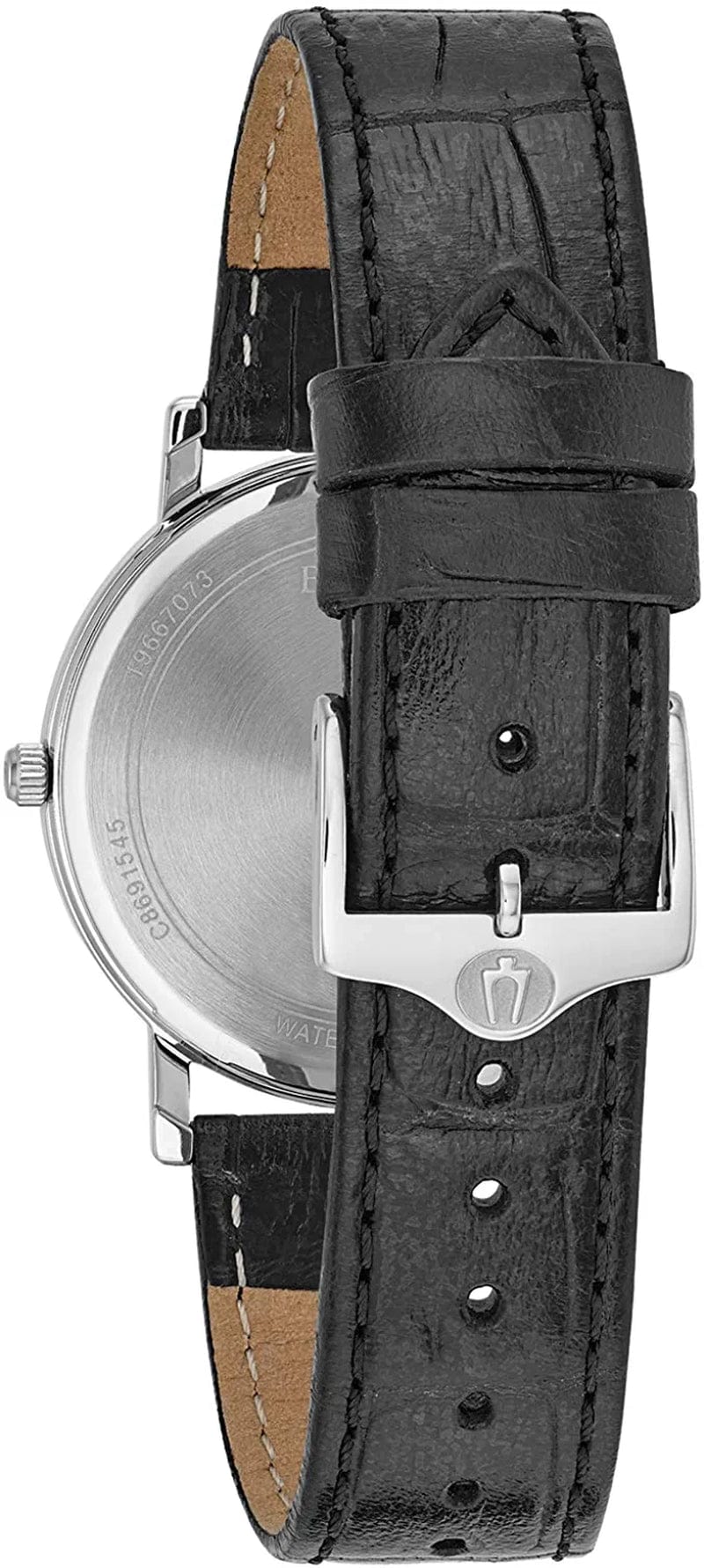 Men'S Stainless Steel 3-Hand Calendar Date Quartz Watch with Black Leather Strap Style: 96B104