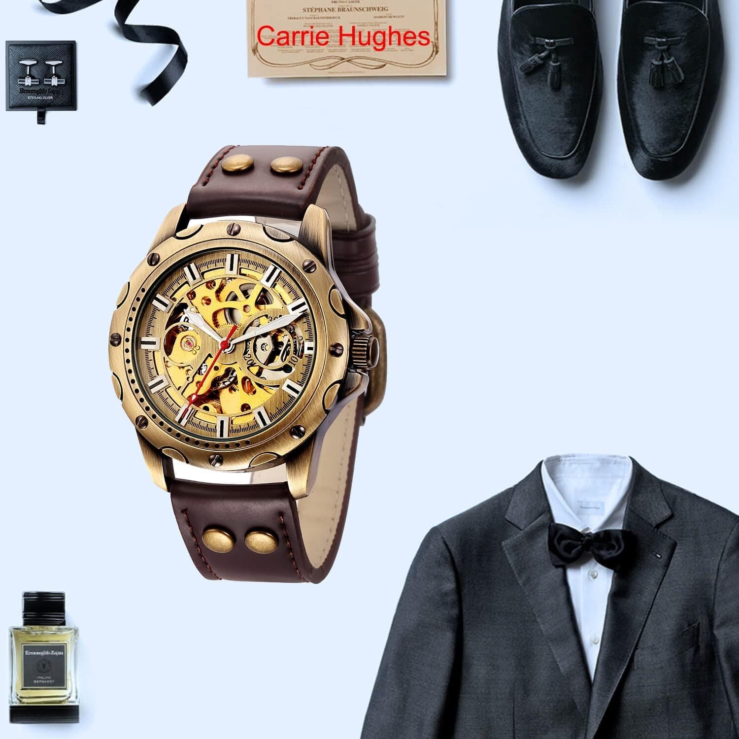 Men'S Vintage Bronze Steampunk Leather Automatic Watch CH19A CH19A