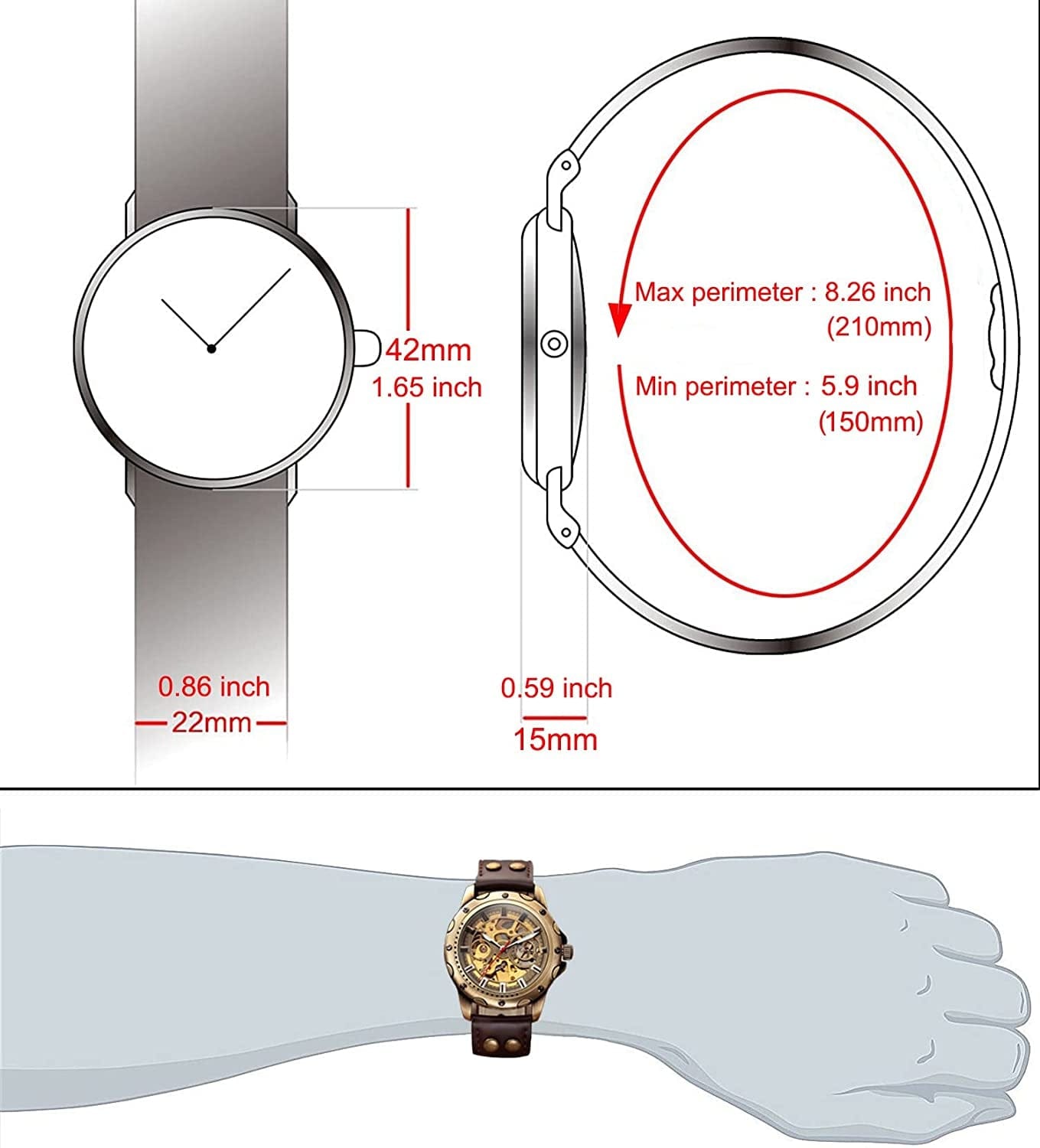 Men'S Vintage Bronze Steampunk Leather Automatic Watch CH19A CH19A