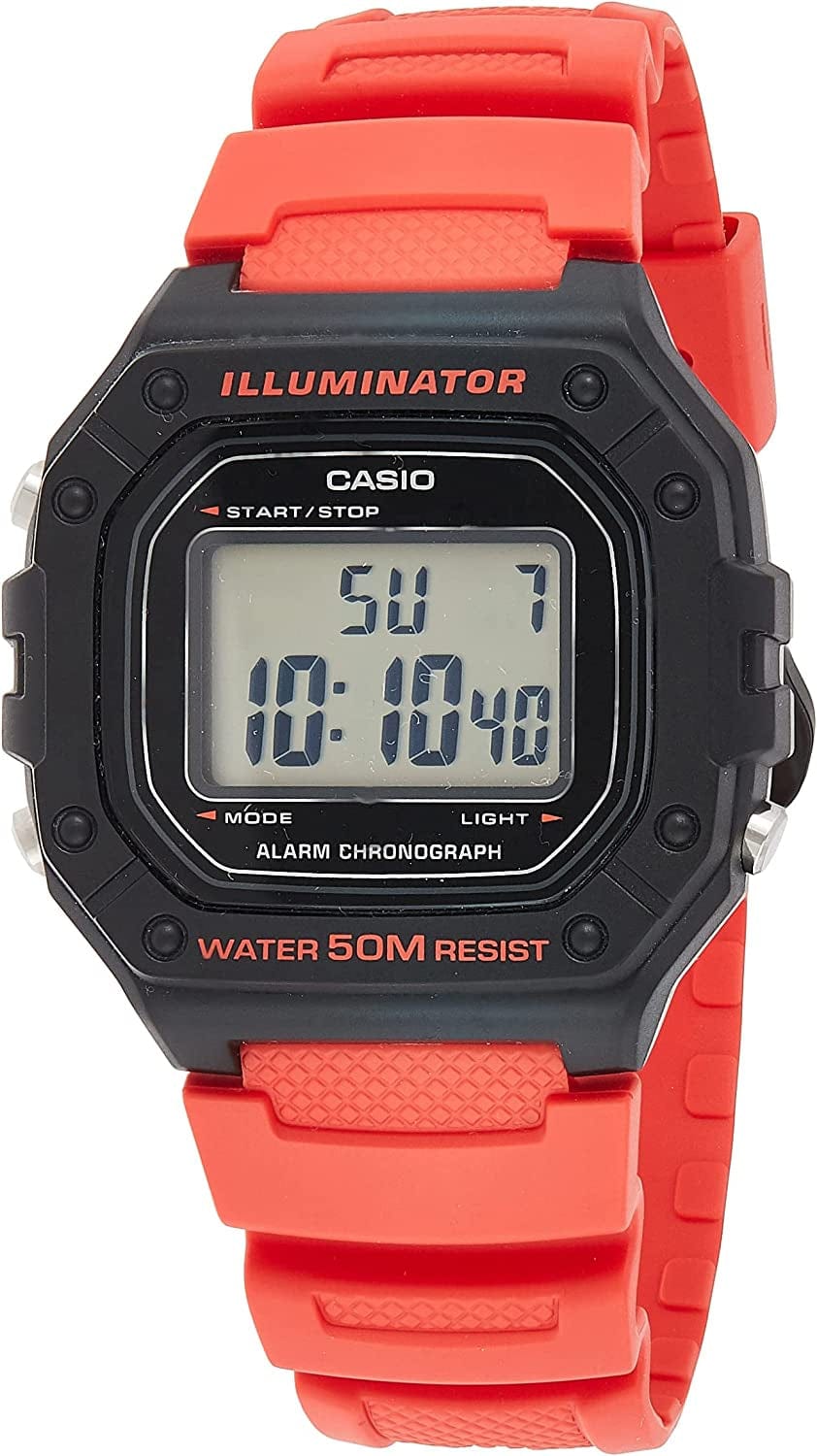 Men'S W-218H-1AVCF Classic Digital Display Quartz Black Watch Red/Black