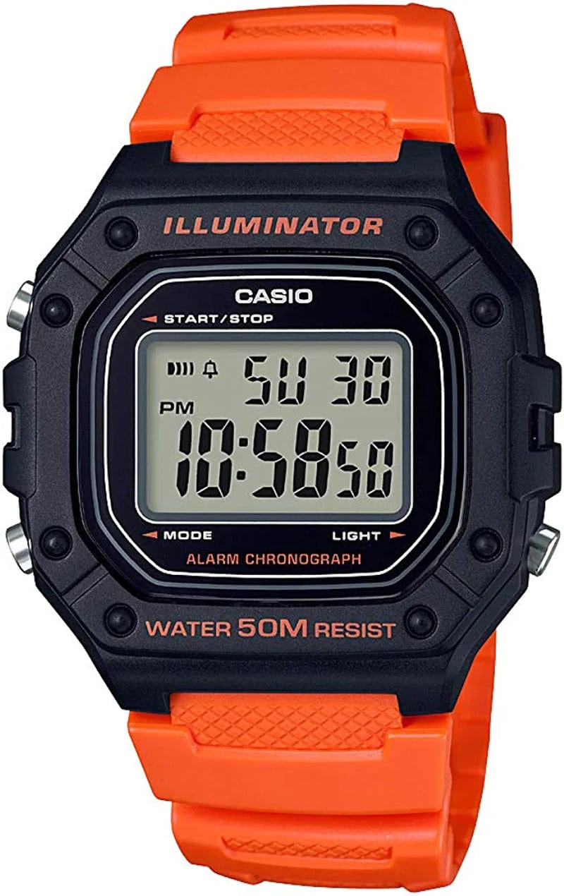 Men'S W-218H-1AVCF Classic Digital Display Quartz Black Watch Orange/Black