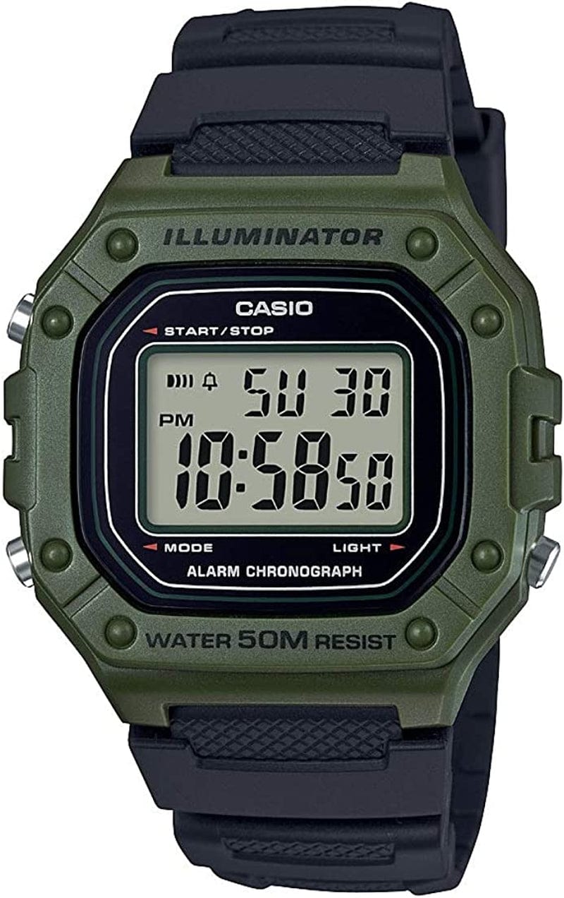 Men'S W-218H-1AVCF Classic Digital Display Quartz Black Watch Black/Green