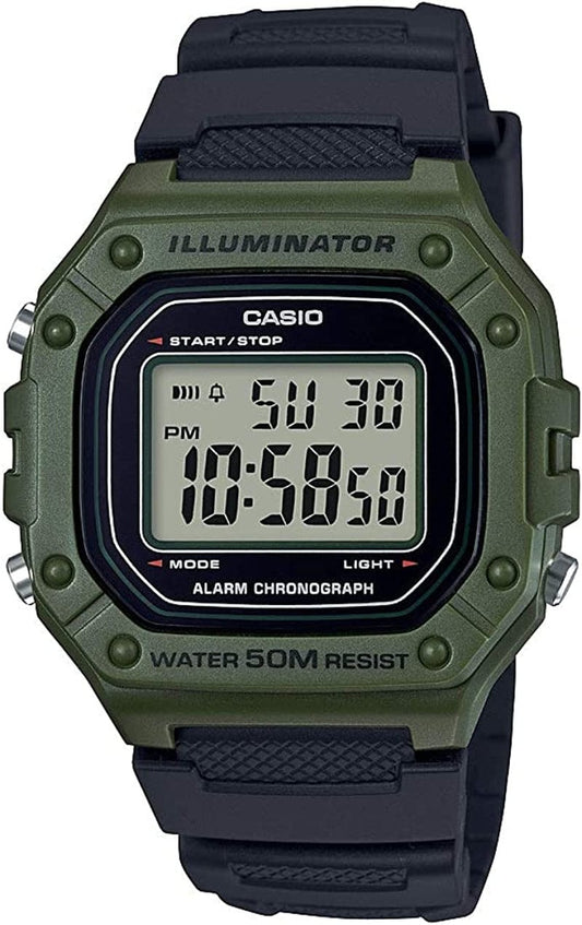 Men'S W-218H-1AVCF Classic Digital Display Quartz Black Watch Black/Green