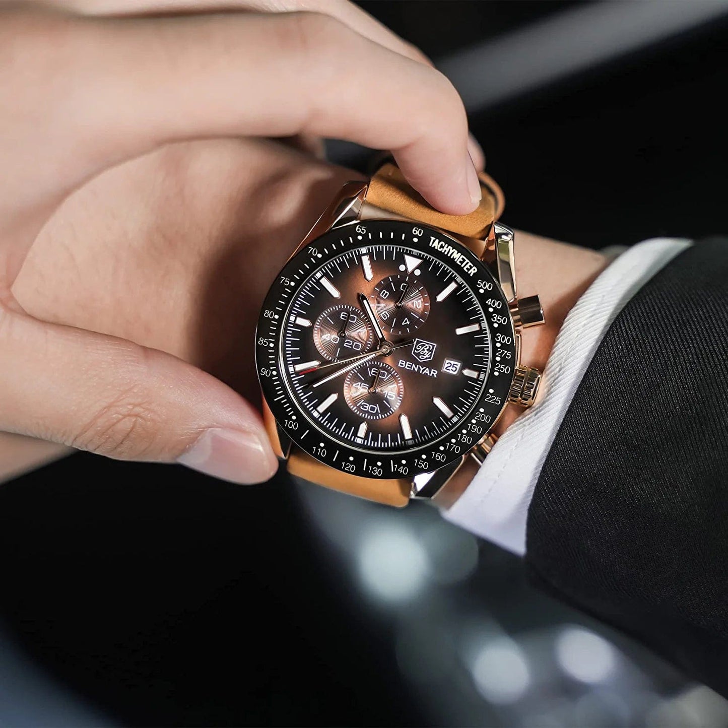 Men’S Watch Analog Waches for Man Business Work Waterproof Chronograph Watches Men Fashion Minimalist Sport Classic Elegant Men'S Wrist Watch with Leather Band Unique Gifts for Men