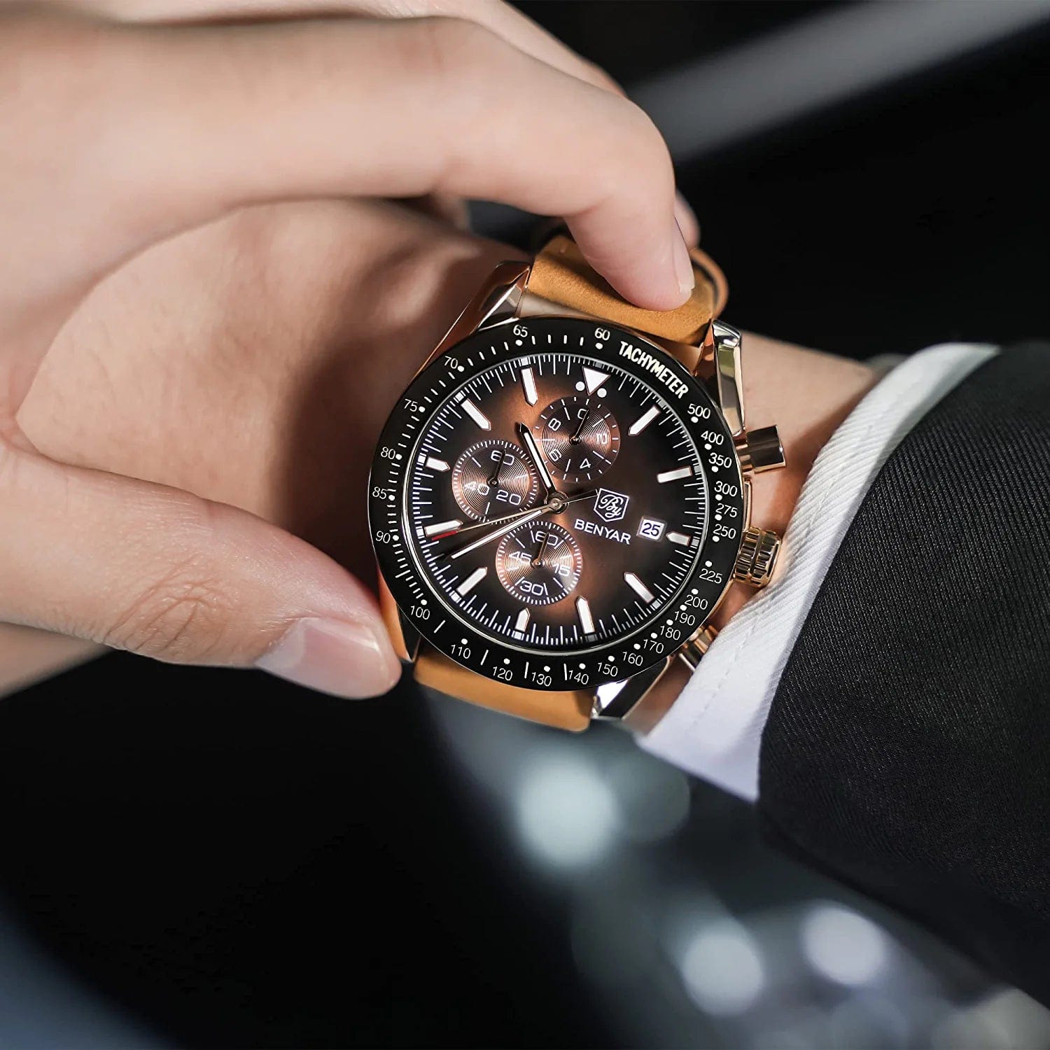 Men’S Watch Analog Waches for Man Business Work Waterproof Chronograph Watches Men Fashion Minimalist Sport Classic Elegant Men'S Wrist Watch with Leather Band Unique Gifts for Men