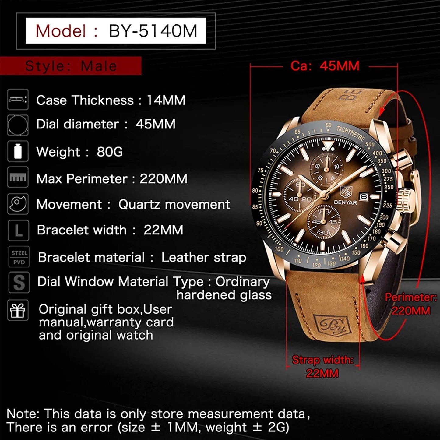 Men’S Watch Analog Waches for Man Business Work Waterproof Chronograph Watches Men Fashion Minimalist Sport Classic Elegant Men'S Wrist Watch with Leather Band Unique Gifts for Men