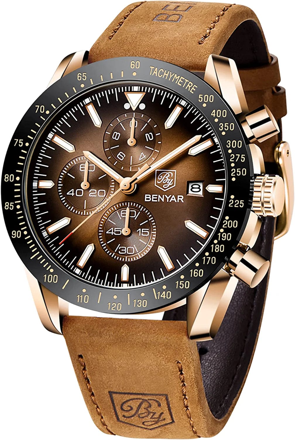Men’S Watch Analog Waches for Man Business Work Waterproof Chronograph Watches Men Fashion Minimalist Sport Classic Elegant Men'S Wrist Watch with Leather Band Unique Gifts for Men Brown